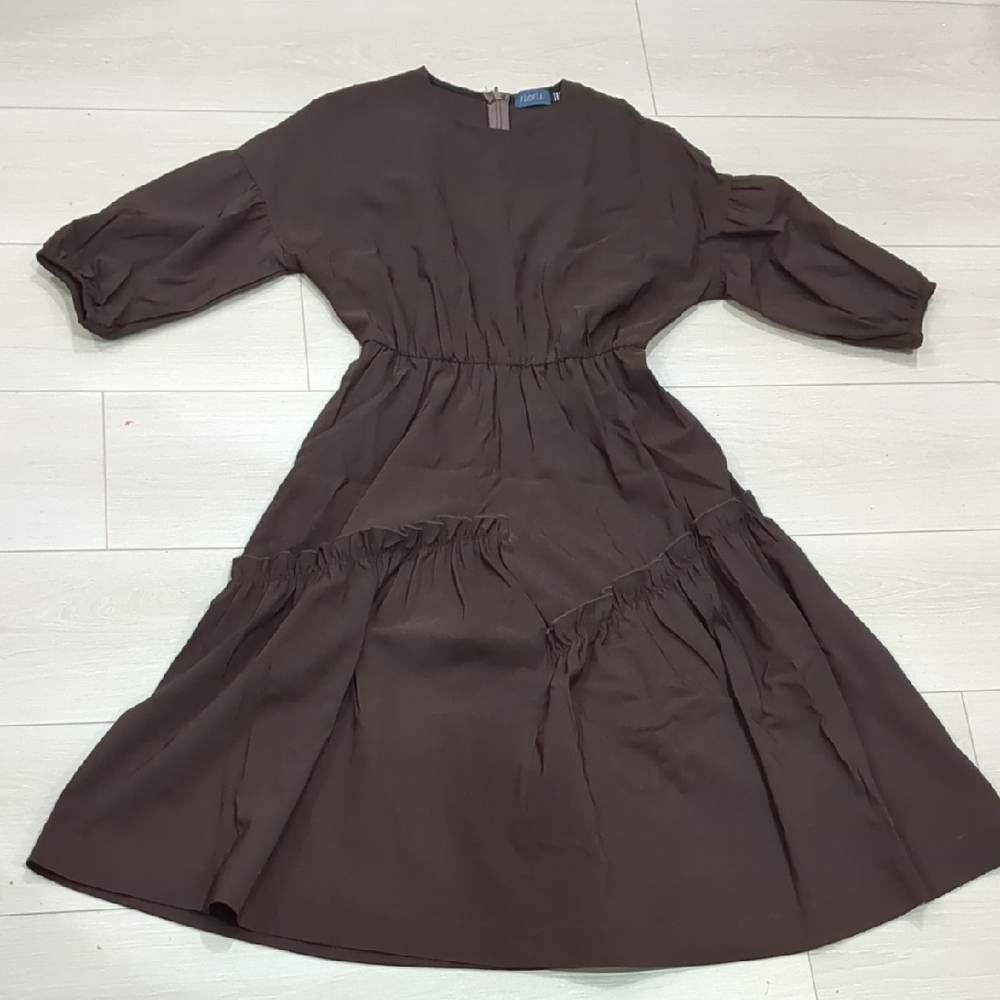 XS Noni Elegant Long Sleeve Brown Dress